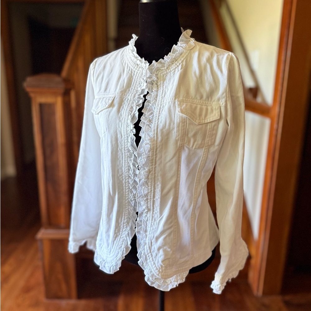 White Ruffled Denim Jacket